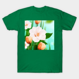 White Orange Flowers Art T-Shirt